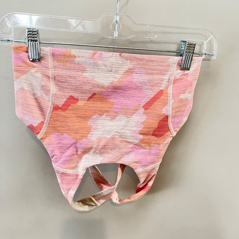 Outdoor Voices XS Womens Camo Print High-Waist Bikini Bottoms Pink & Beige Nylon